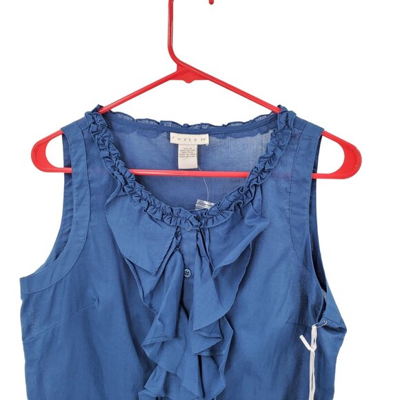 Tweeds Sleeveless Top Ruffled Front Women's Size Medium Blue New - Picture 2 of 7
